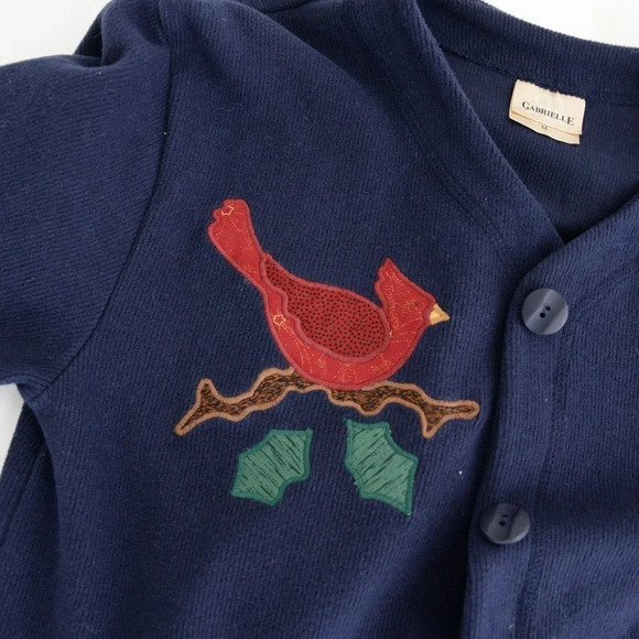 Gabrielle Navy 100% Cotton Bird Design Cardigan  Med - Picture 12 of 14